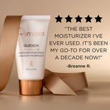 Osmosis Quench moisturizer with a five-star rating and customer review on a beige background