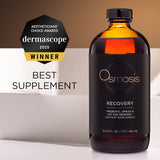 Osmosis Recovery supplement bottle with award badge on a neutral background